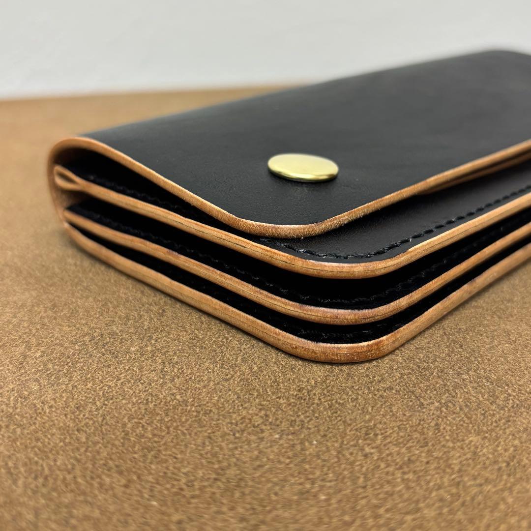 ホースハイド　トラッカーウォレット　黒　茶心　3層　alps