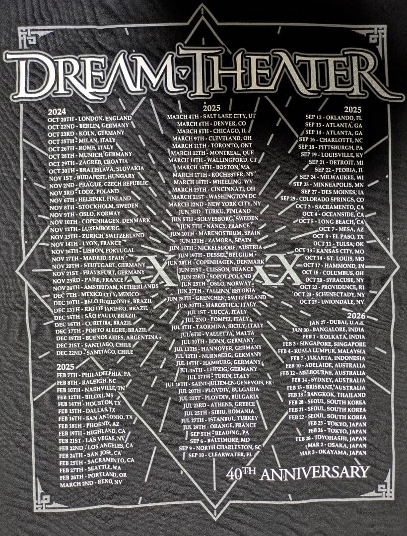 未使用 DREAM THEATER 40thツアーＴシャツ XL
