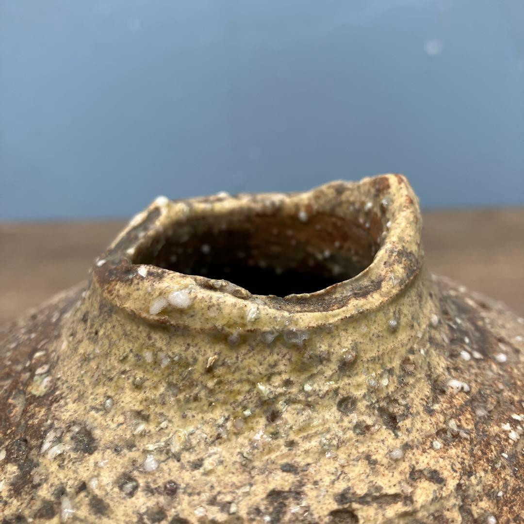 C-壁 信楽焼 作家物 焼き締め 蹲（うずくまる）壺 花器 登り窯 焼成 自然釉