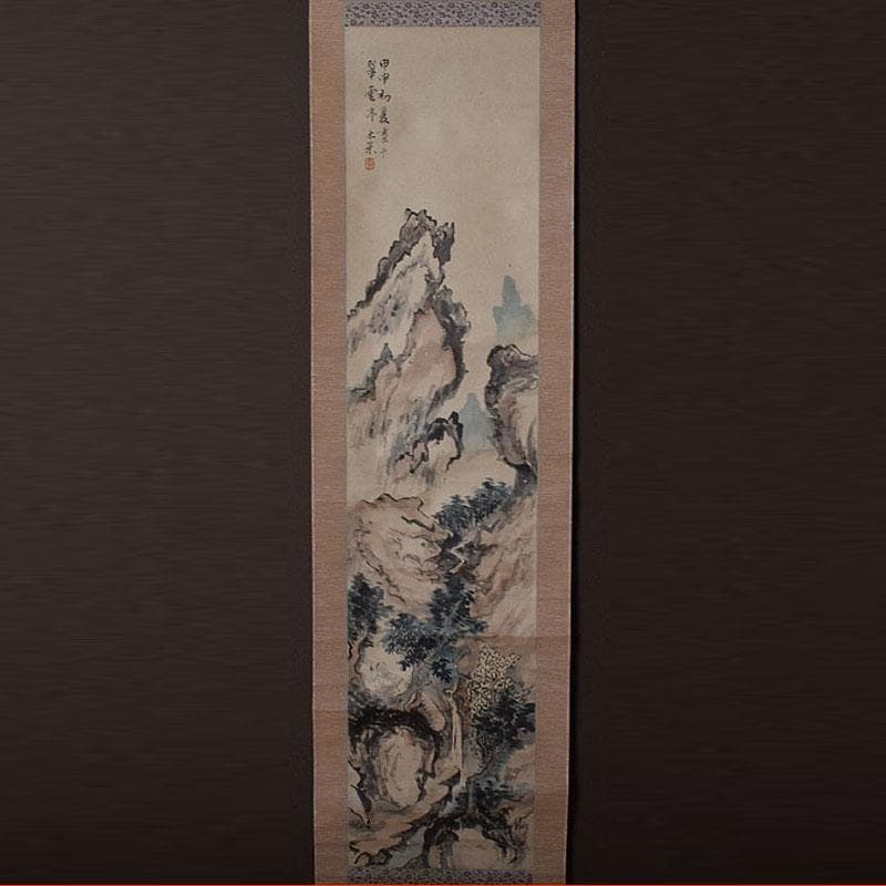 掛軸　青木木米筆　山水画　水墨画　時代箱　N　R9127