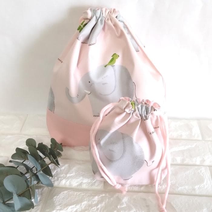 《送料無料》通園・通学3点セット・ほのぼのぞうさん・ピンク　＃n1398