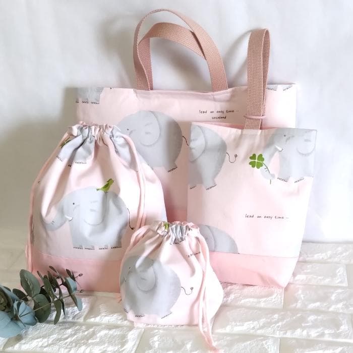 《送料無料》通園・通学3点セット・ほのぼのぞうさん・ピンク　＃n1398