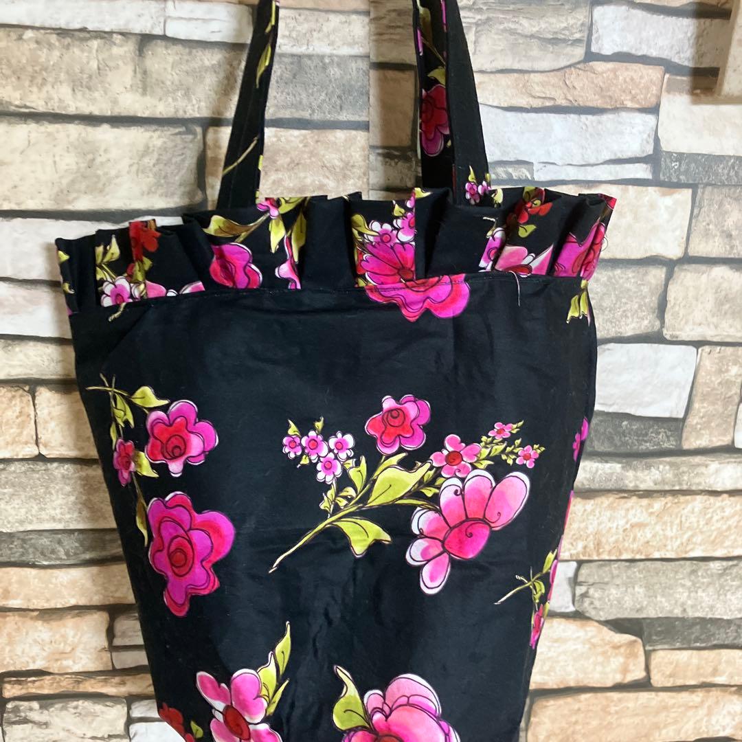 ロラライハリス　バケツ型フリルトートバッグ　　　☆ハンドメイド品☆