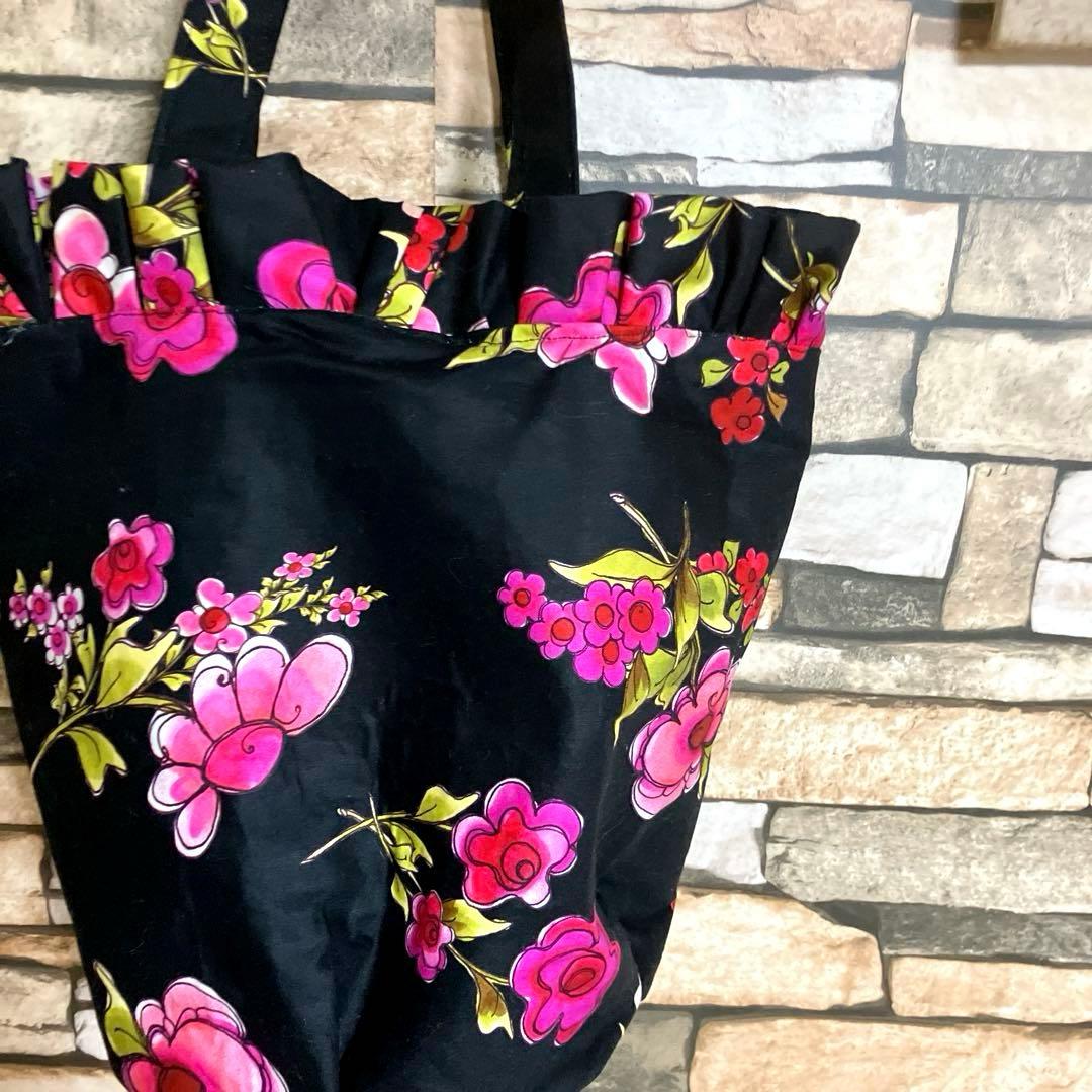 ロラライハリス　バケツ型フリルトートバッグ　　　☆ハンドメイド品☆