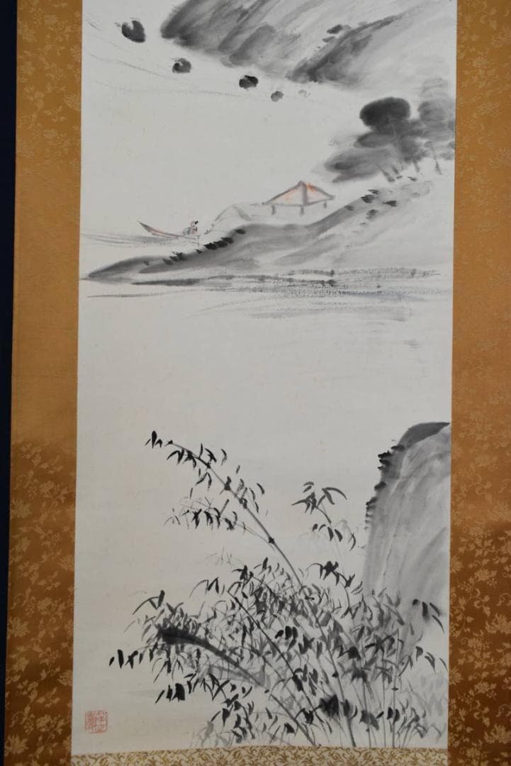 【真作】天籟 /青谷茂/山水画賛/掛軸/名家伝来/AA-782