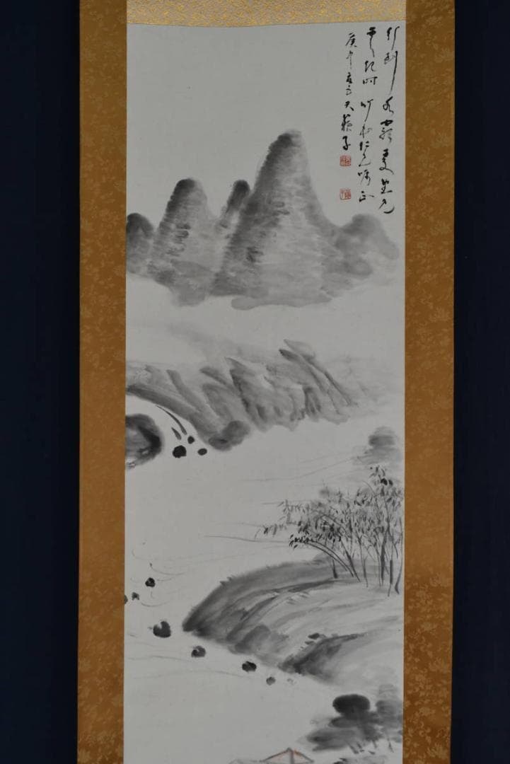 【真作】天籟 /青谷茂/山水画賛/掛軸/名家伝来/AA-782