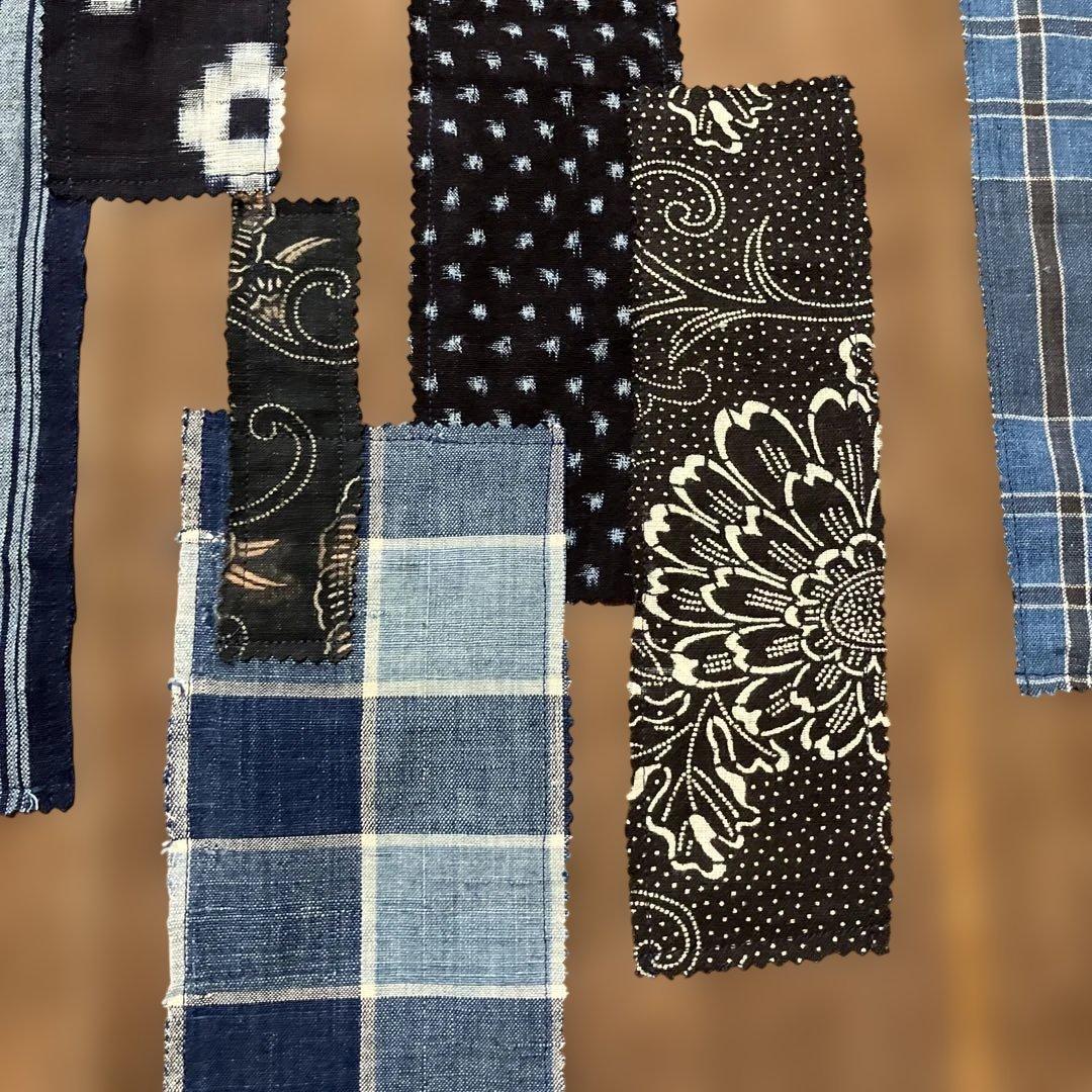 柿渋染め酒袋古布型染め雪ん子格子、縞木綿庄内刺し子ポケットリメイク前掛けエプロン