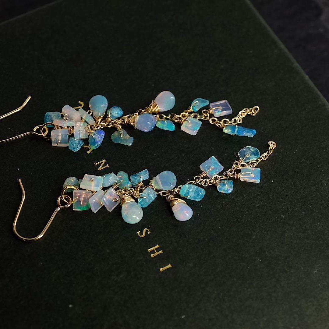 14kgfカラーオパールロングピアス/イヤリング