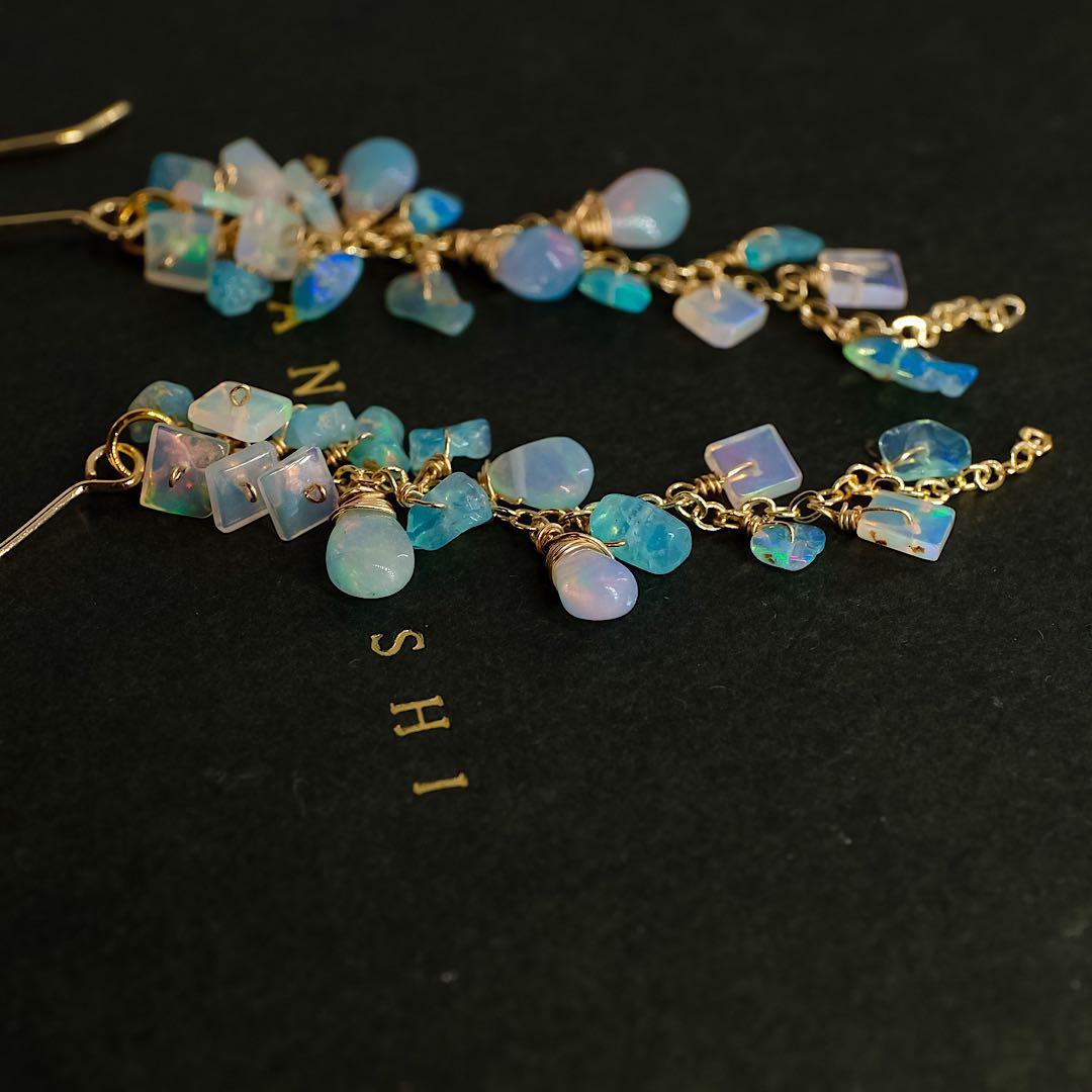 14kgfカラーオパールロングピアス/イヤリング