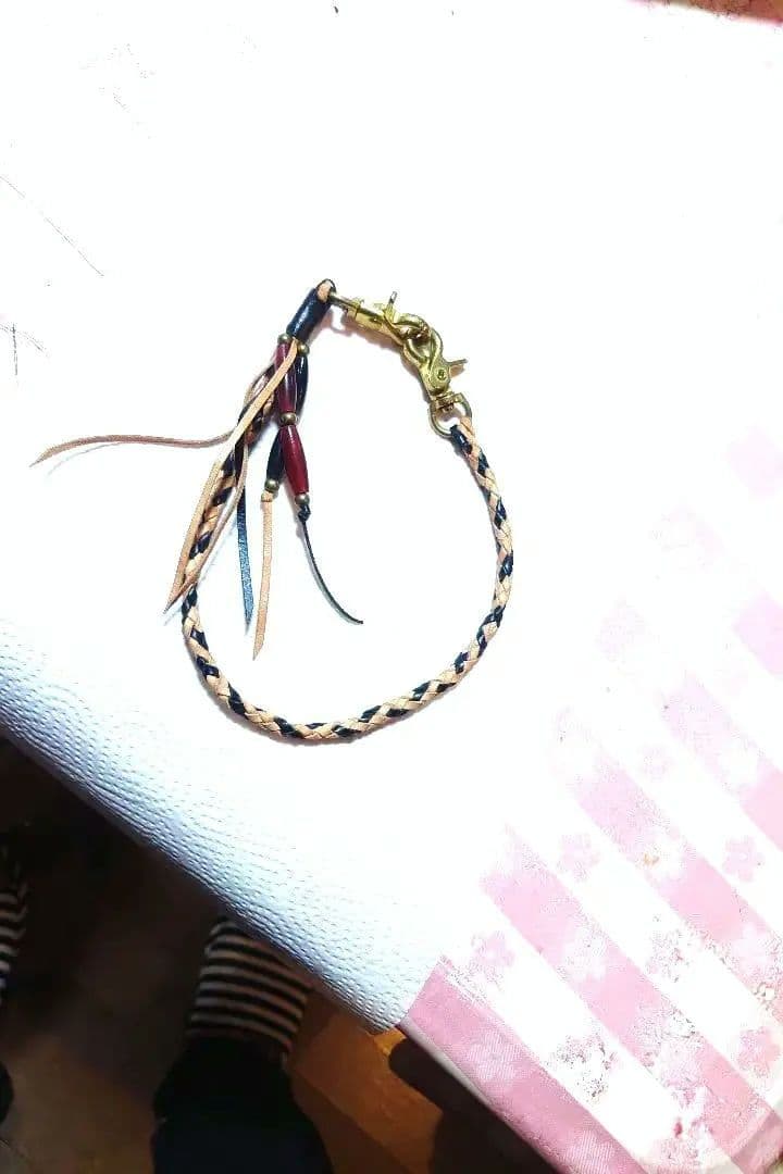 拘り 6本編み カンガルーレース ウォレットロープ ブラス金具 ボーン