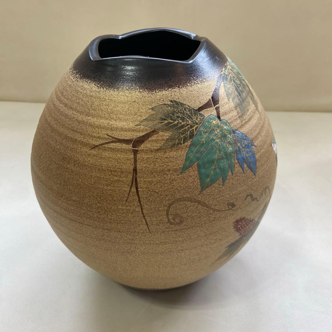 九谷焼　「かわせみ」花瓶　花壺　花器　　共箱付き