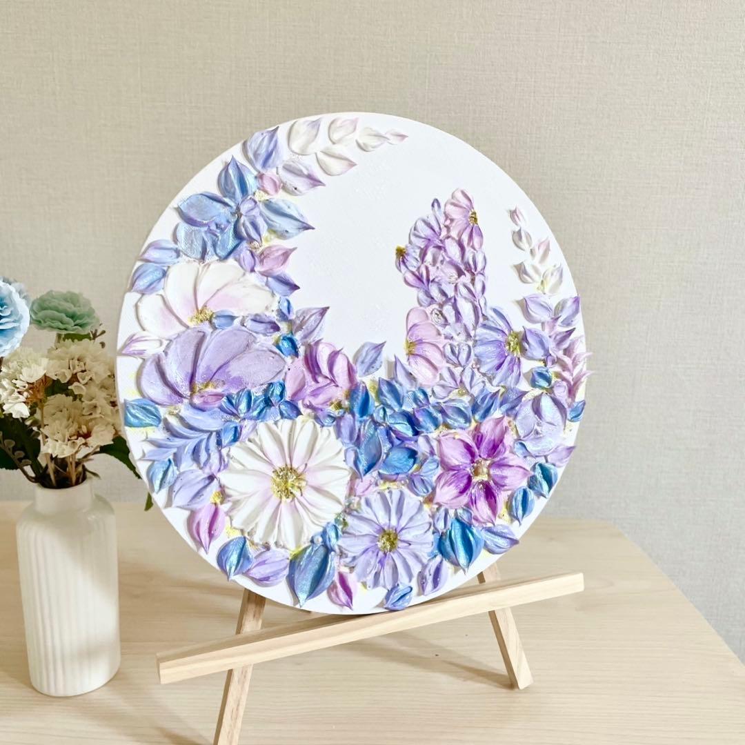 「宵月に憩う猫」25㎝　猫のテクスチャーアート　花のインテリア　猫好き　母の日