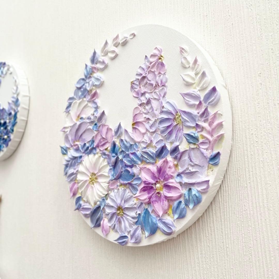 「宵月に憩う猫」25㎝　猫のテクスチャーアート　花のインテリア　猫好き　母の日