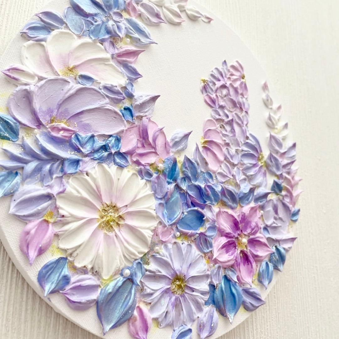 「宵月に憩う猫」25㎝　猫のテクスチャーアート　花のインテリア　猫好き　母の日