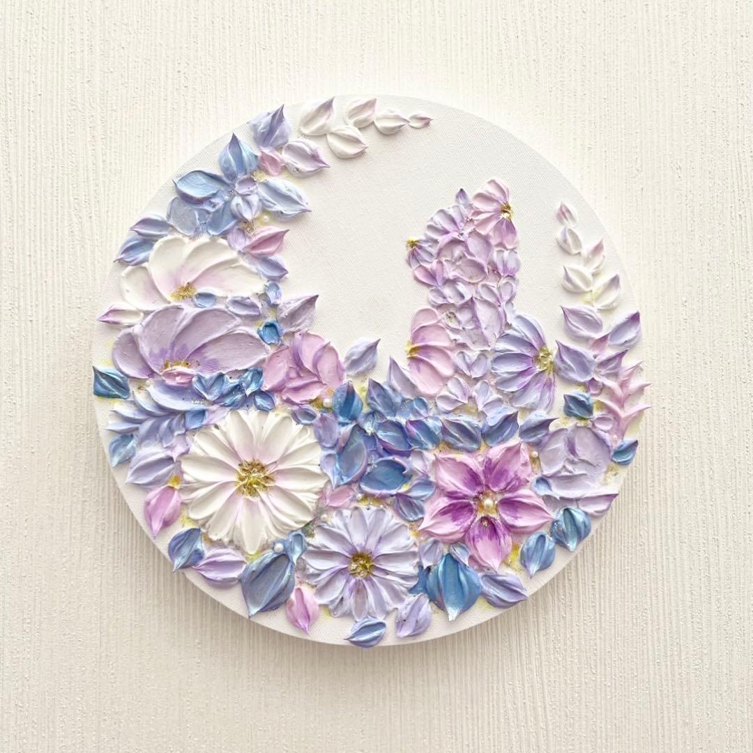 「宵月に憩う猫」25㎝　猫のテクスチャーアート　花のインテリア　猫好き　母の日