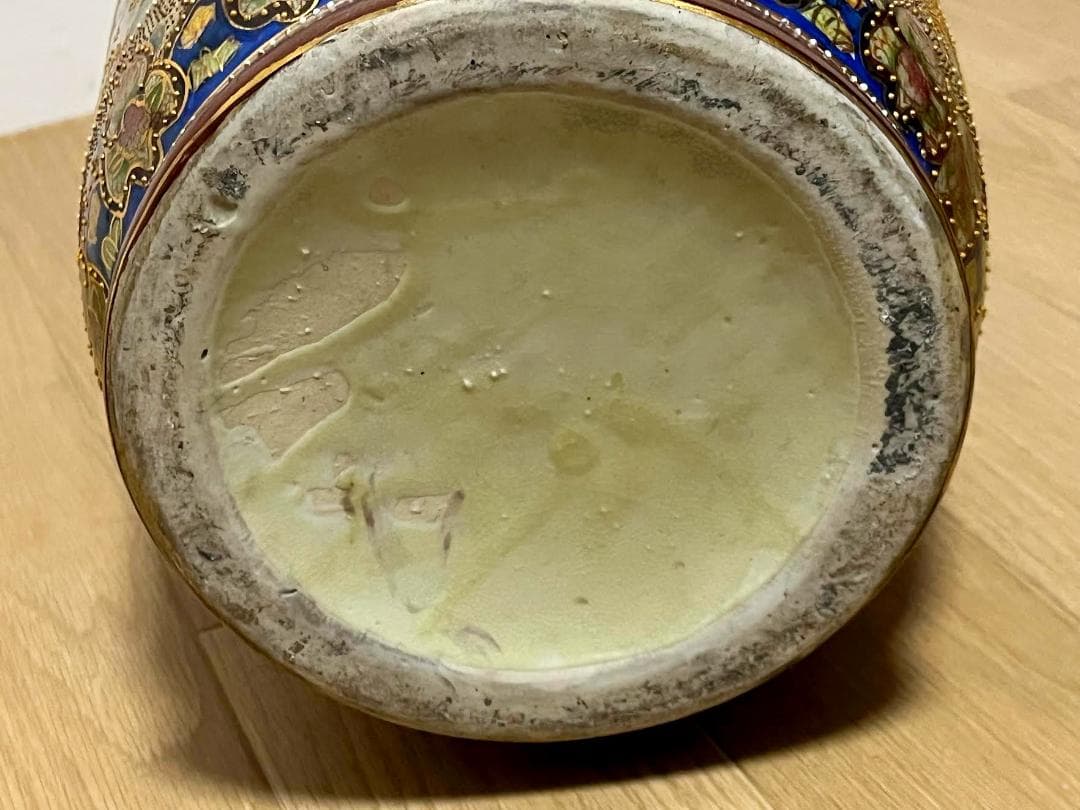 薩摩焼 大花瓶　鶴舞武士戦図　金彩耳双