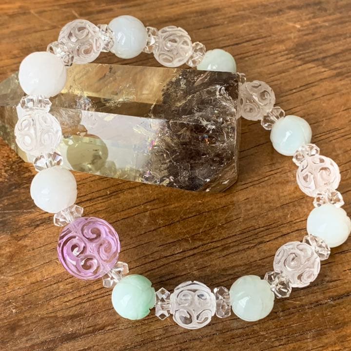 翡翠蓮花＆水晶マニ車＆アメジストマニ車ブレスレット