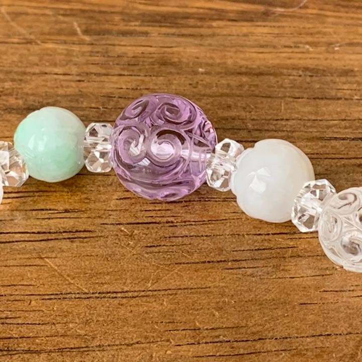 翡翠蓮花＆水晶マニ車＆アメジストマニ車ブレスレット