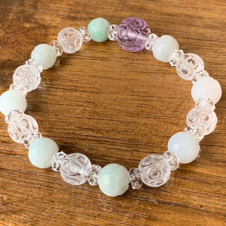 翡翠蓮花＆水晶マニ車＆アメジストマニ車ブレスレット