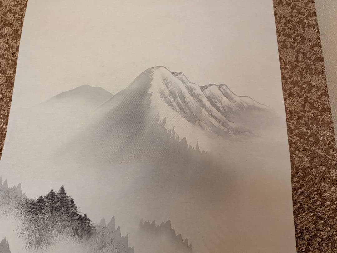 No.4　掛軸　水墨画　水墨山水　倉田稔　日本画　おもてなし　共箱