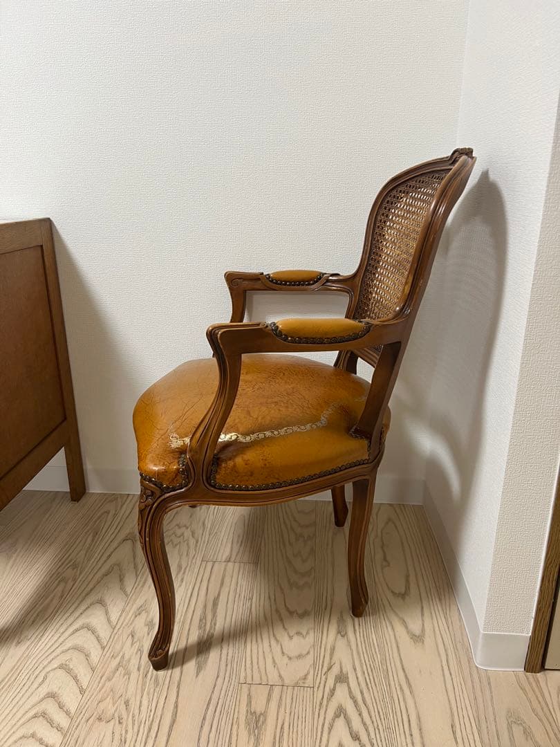 ヴィンテージ アンティーク レザー 猫脚 ラタンチェア 一点物