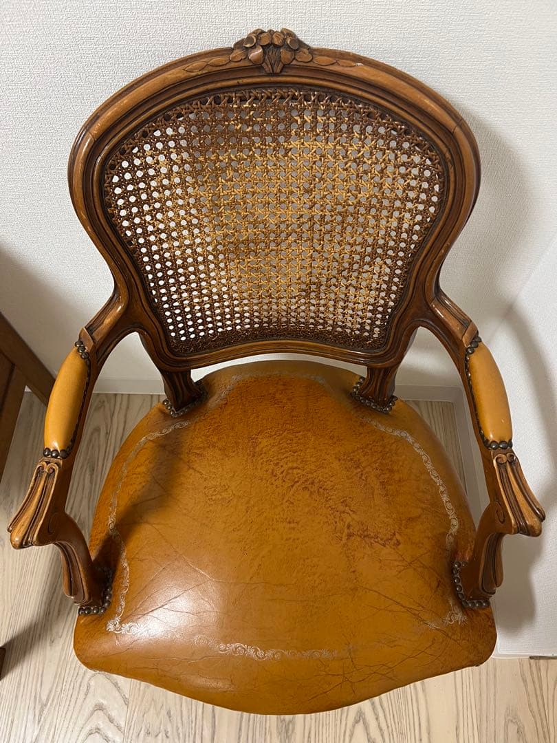 ヴィンテージ アンティーク レザー 猫脚 ラタンチェア 一点物
