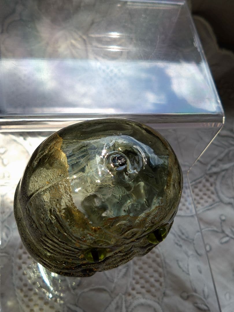 ムラーノガラス　置物　オーナメント　ふくろう　ゴールドグリーン　ベネチアンガラス