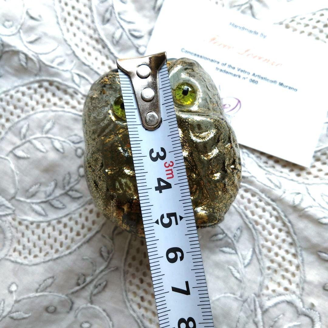 ムラーノガラス　置物　オーナメント　ふくろう　ゴールドグリーン　ベネチアンガラス