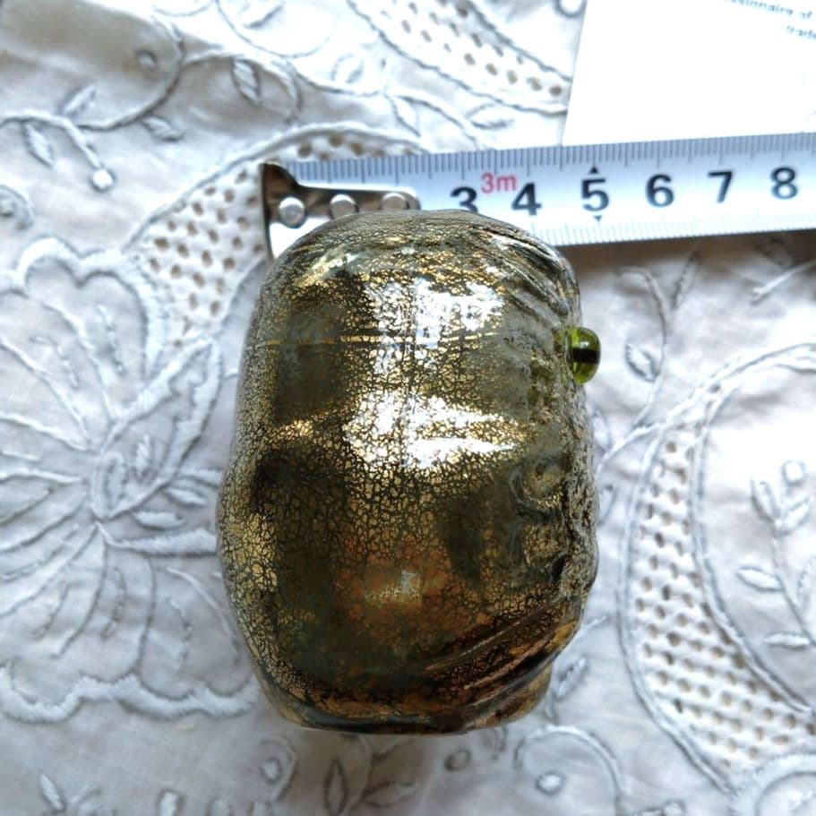 ムラーノガラス　置物　オーナメント　ふくろう　ゴールドグリーン　ベネチアンガラス