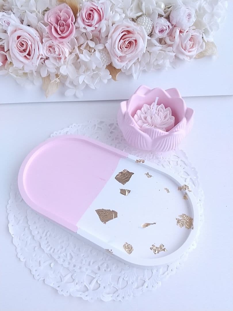 アロマストーン蓮キャンド&トレーセット(ピンク)