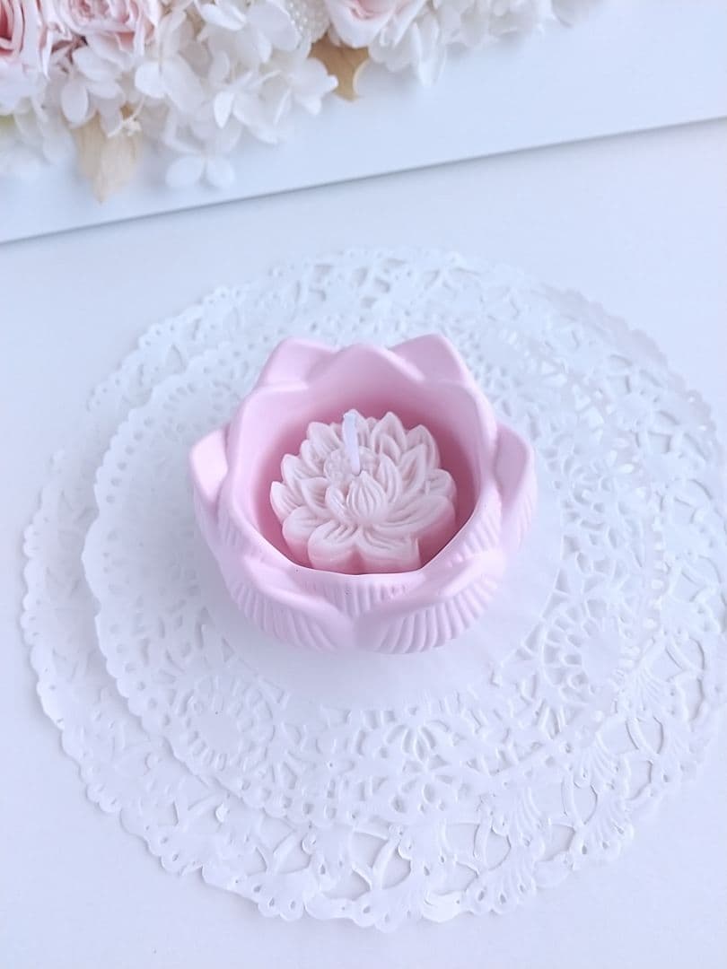 アロマストーン蓮キャンド&トレーセット(ピンク)