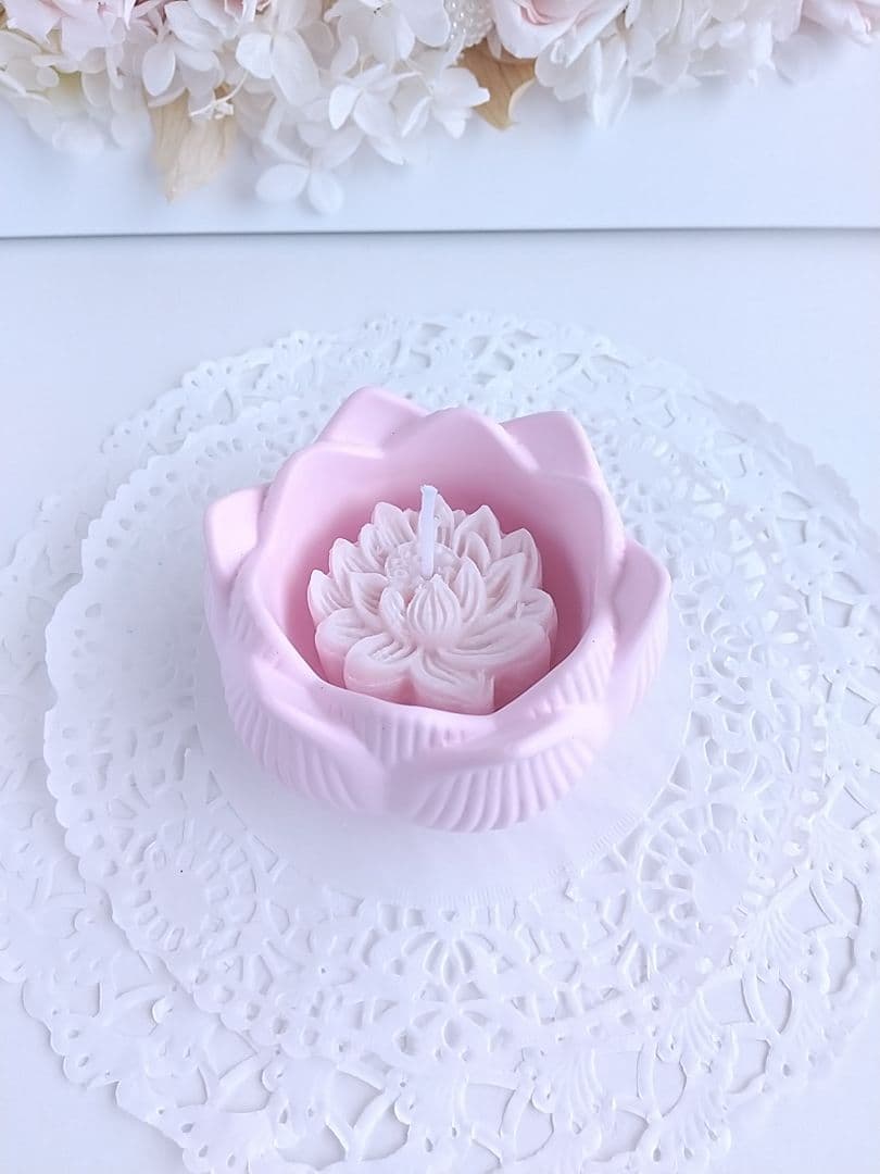 アロマストーン蓮キャンド&トレーセット(ピンク)