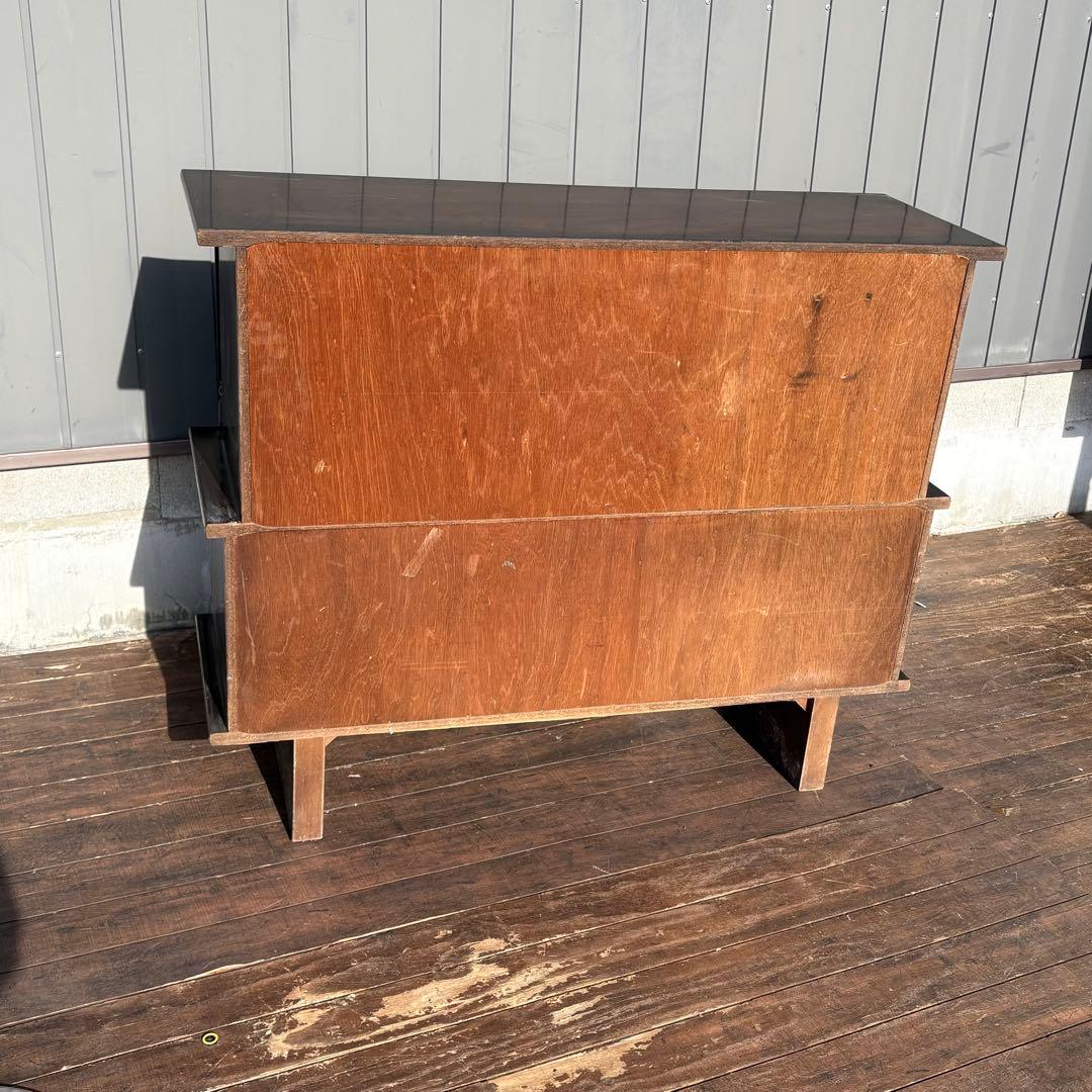 昭和レトロ 和家具 木製サイドボード ガラスキャビネット 飾り棚 水鳥 花柄蒔絵