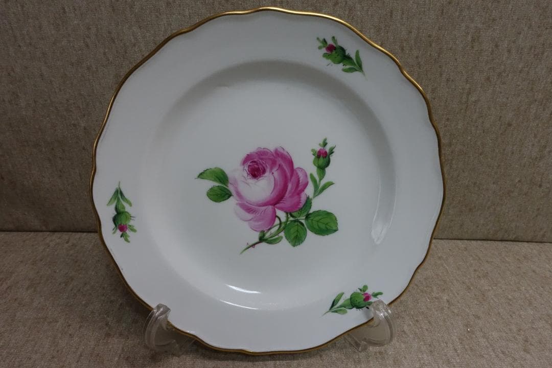 マイセン ピンクローズ 金彩プレート ペア スクラッチ