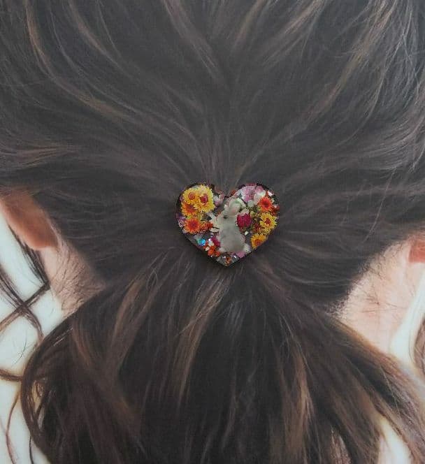 ひまわり畑のうさぎちゃんハートレジンヘアゴム