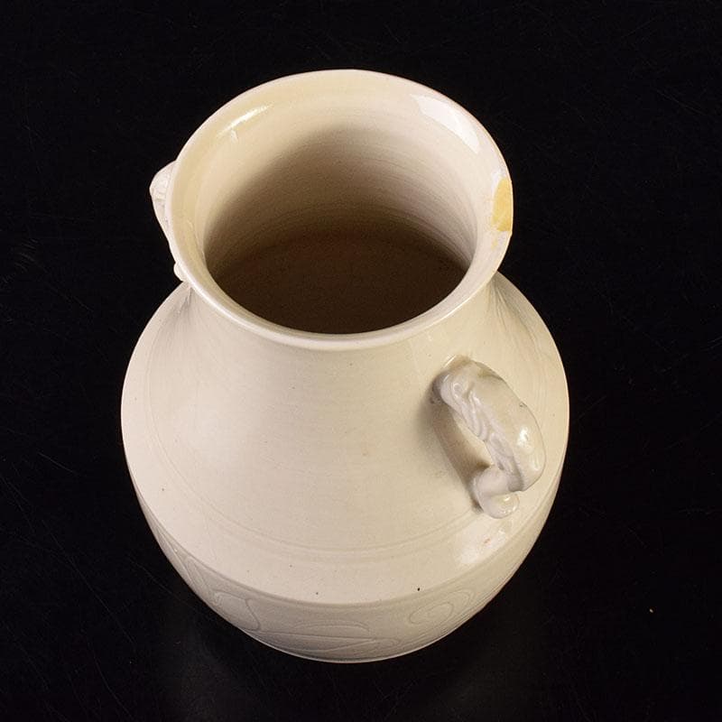 中国　徳化窯白磁　刻花文　双耳瓶　C　6946