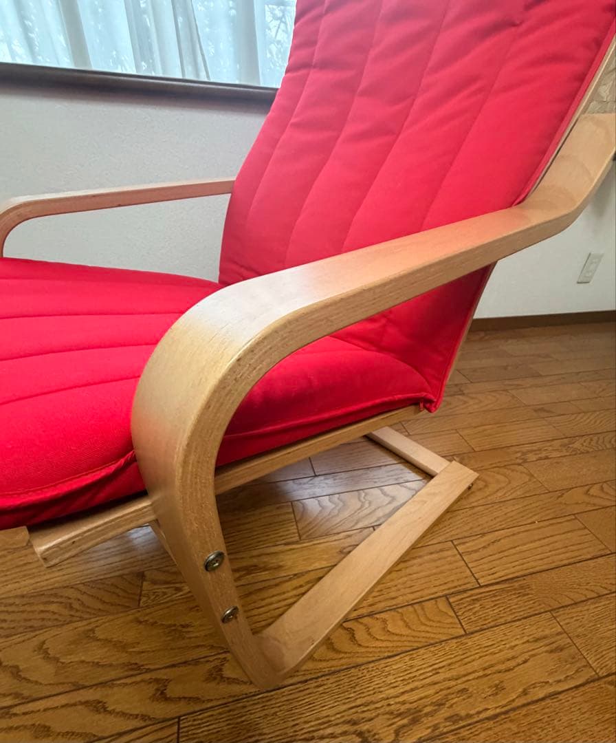 【廃盤希少】ロッキングチェア レッド×ナチュラル（分解発送・送料込）
