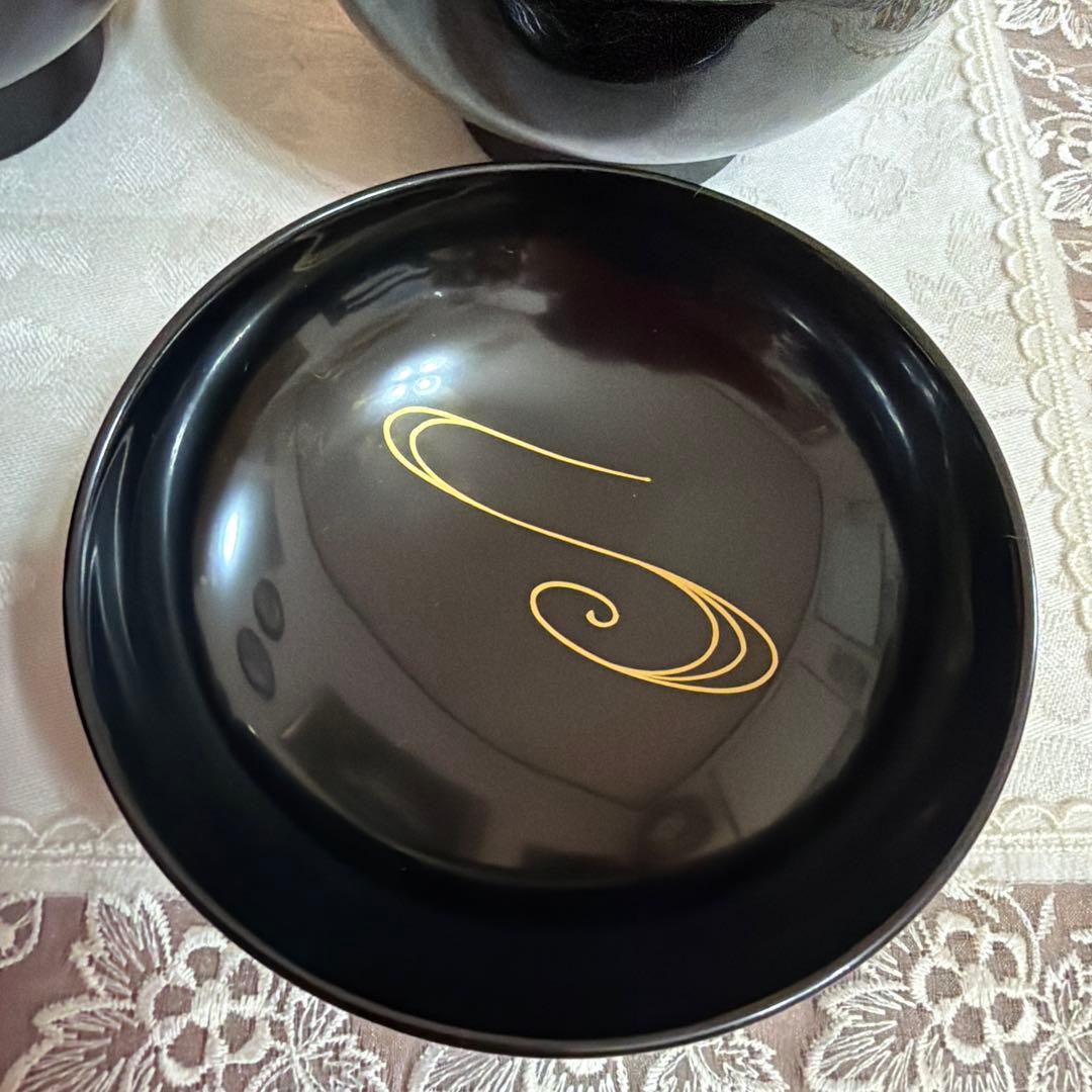 越前塗　祖雅堂　蒔絵　高仙才　波に紅花　蓋付お椀　5客セット　未使用