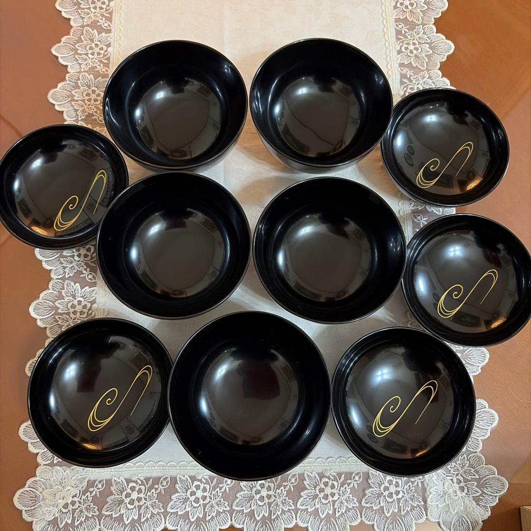 越前塗　祖雅堂　蒔絵　高仙才　波に紅花　蓋付お椀　5客セット　未使用