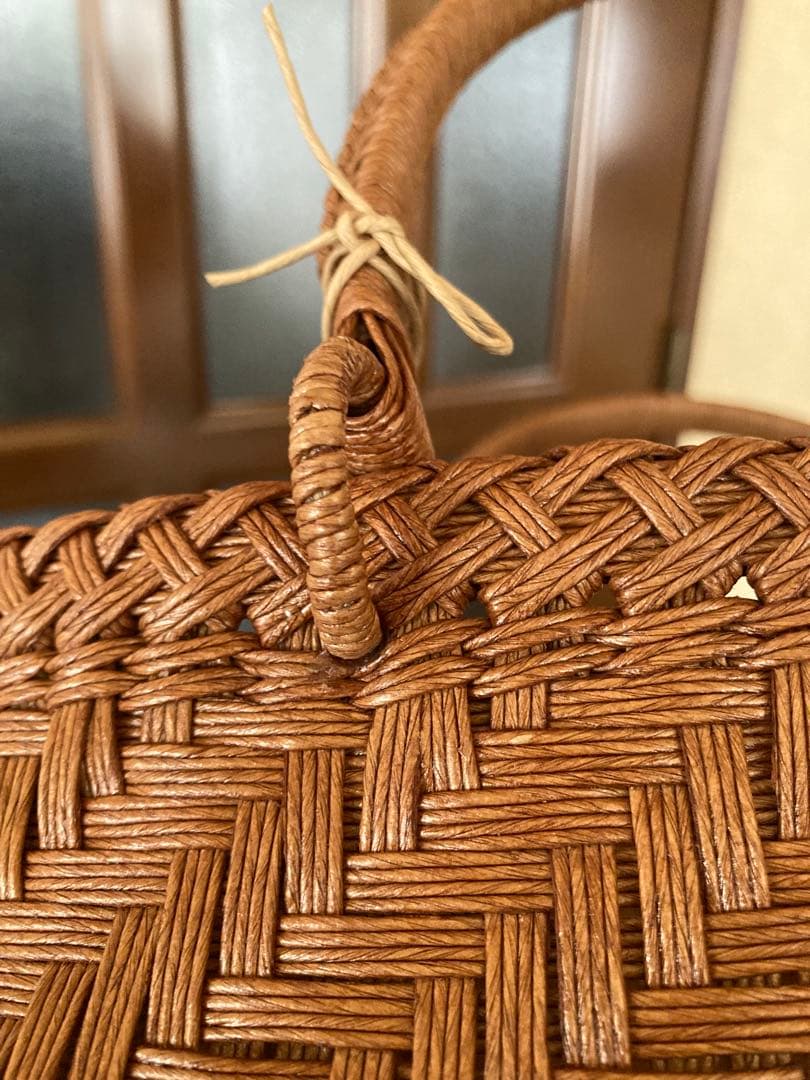 【きみしぐれ】　四本幅網代編みかごバッグ　無臭柿渋塗り