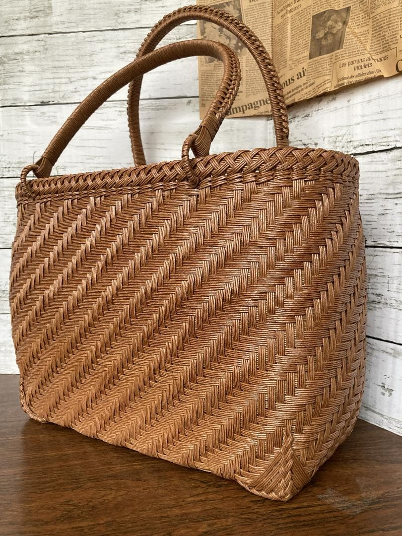 【きみしぐれ】　四本幅網代編みかごバッグ　無臭柿渋塗り