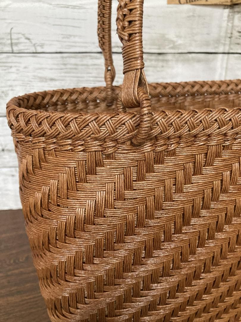 【きみしぐれ】　四本幅網代編みかごバッグ　無臭柿渋塗り