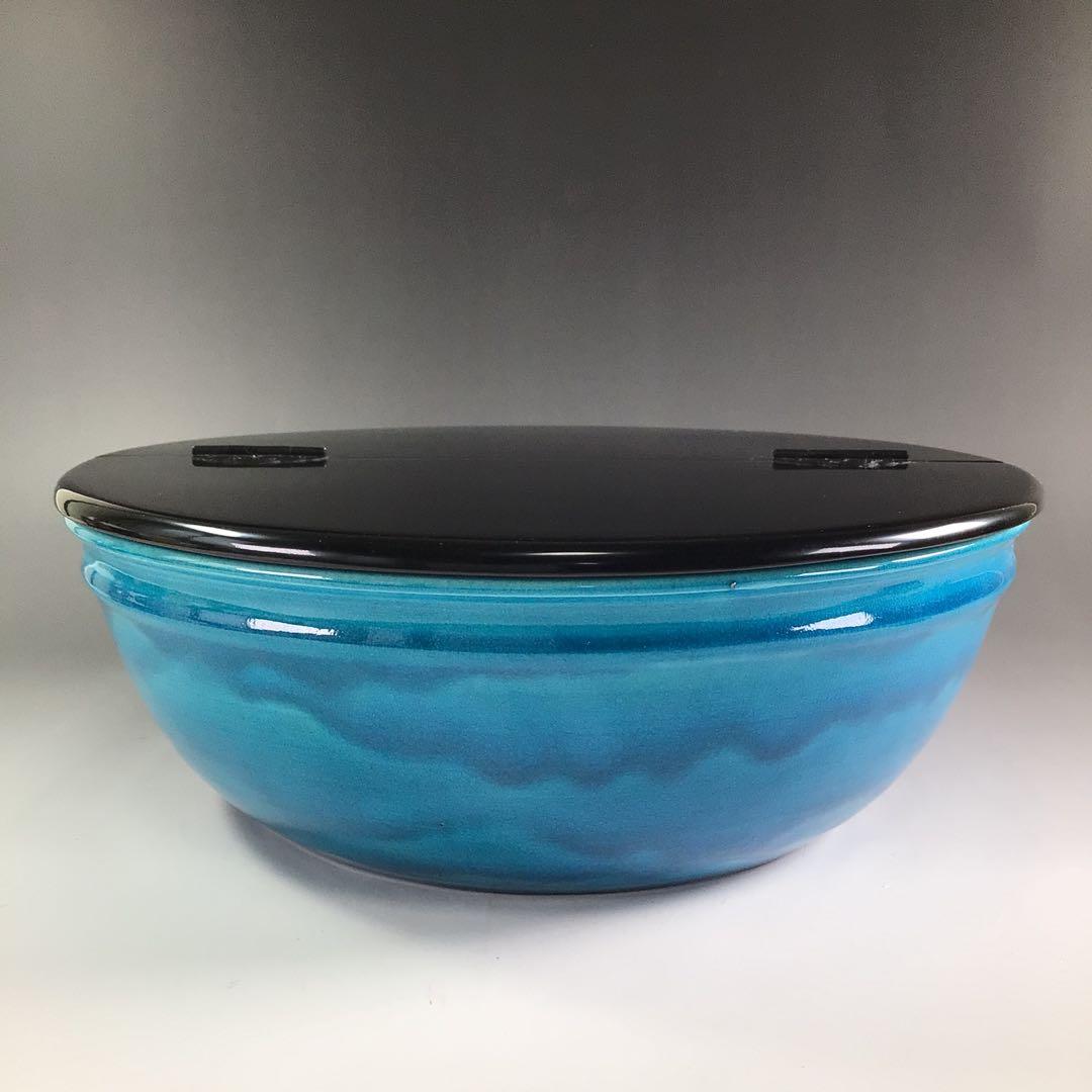 Ｐ８５８　水指　『加賀瑞山造』『トルコ釉』『青海波文』『平水指』　共箱　茶道具