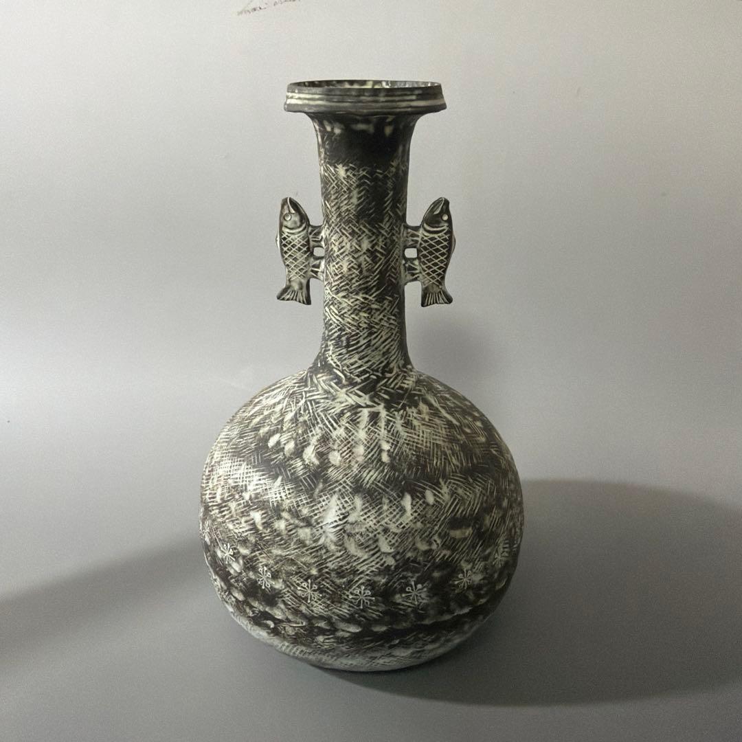 炻器双魚耳付 花挿 花入 安原喜明 作