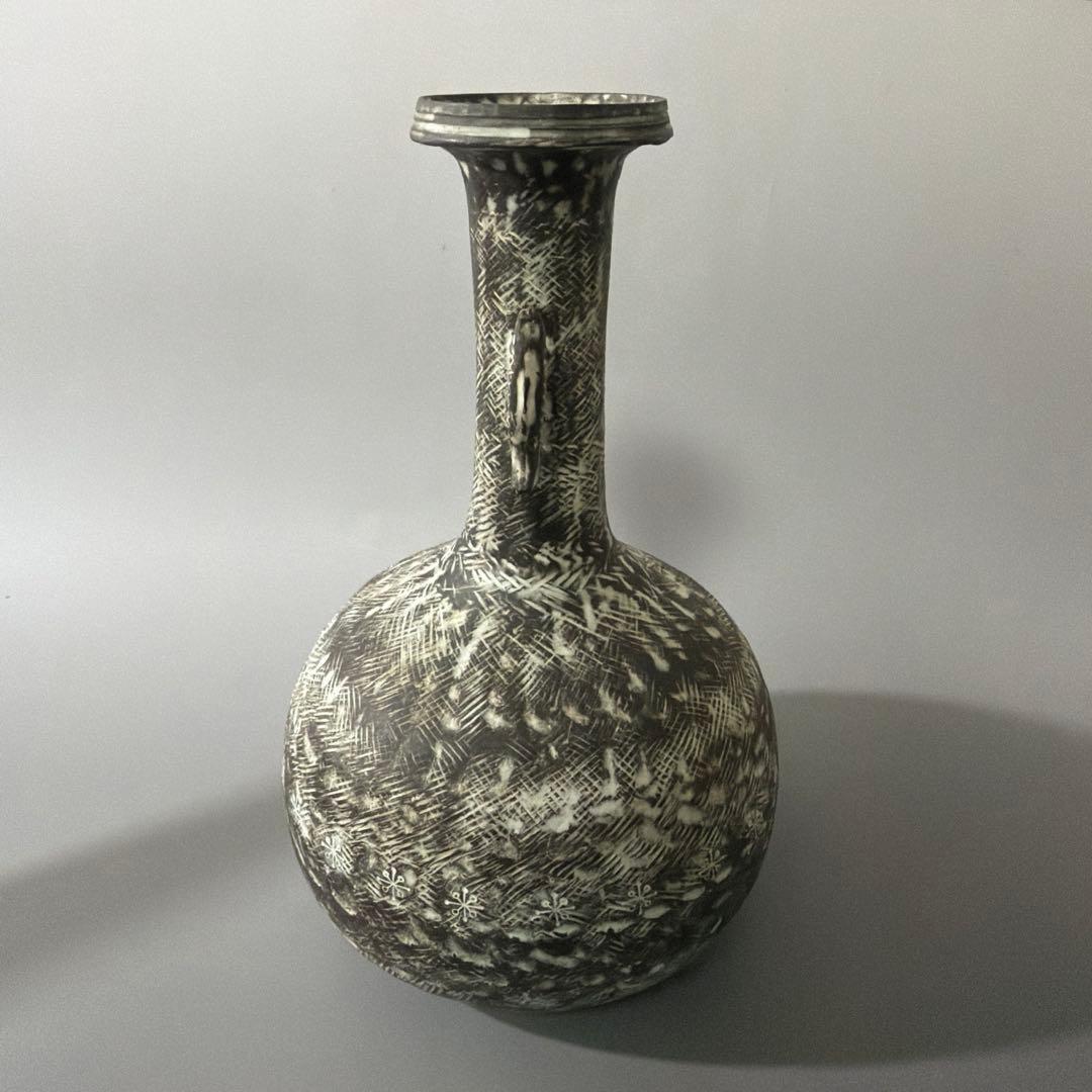 炻器双魚耳付 花挿 花入 安原喜明 作