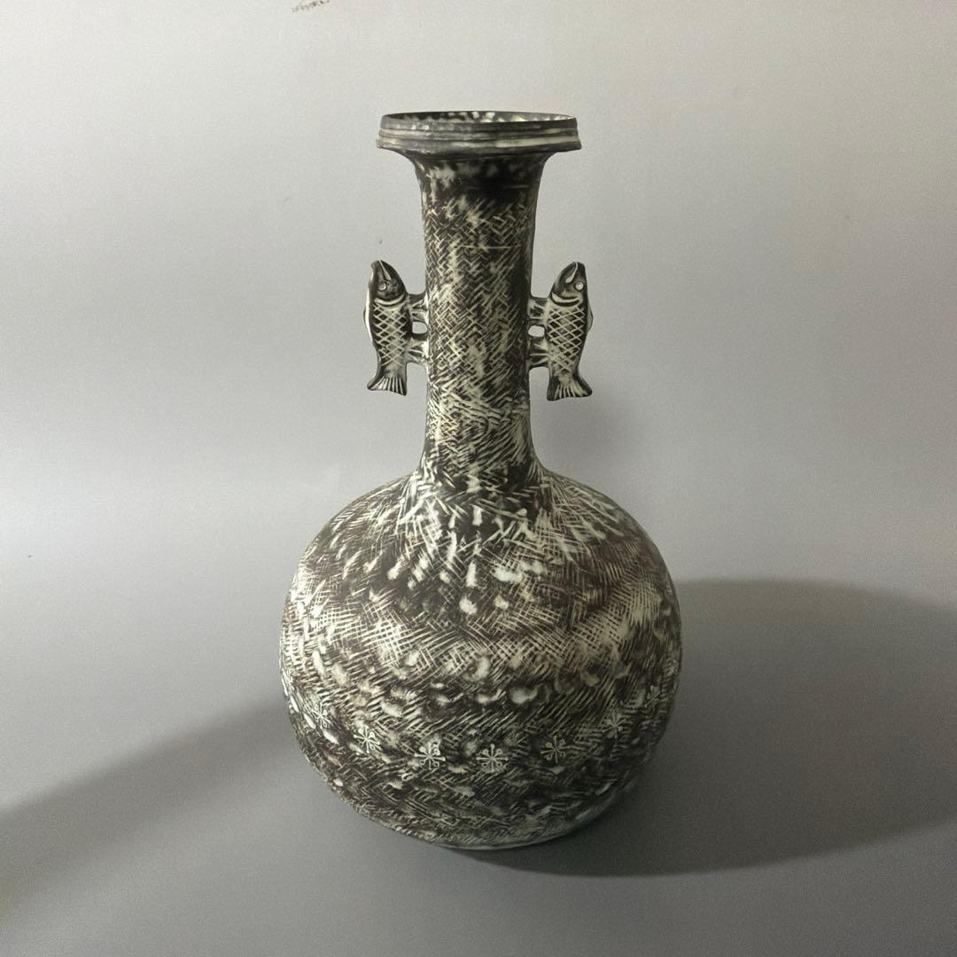 炻器双魚耳付 花挿 花入 安原喜明 作