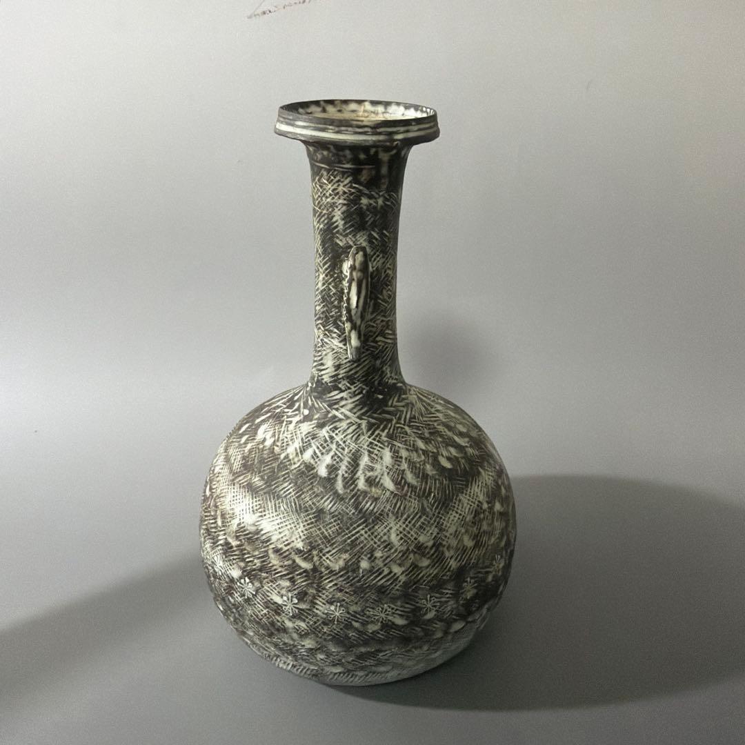 炻器双魚耳付 花挿 花入 安原喜明 作