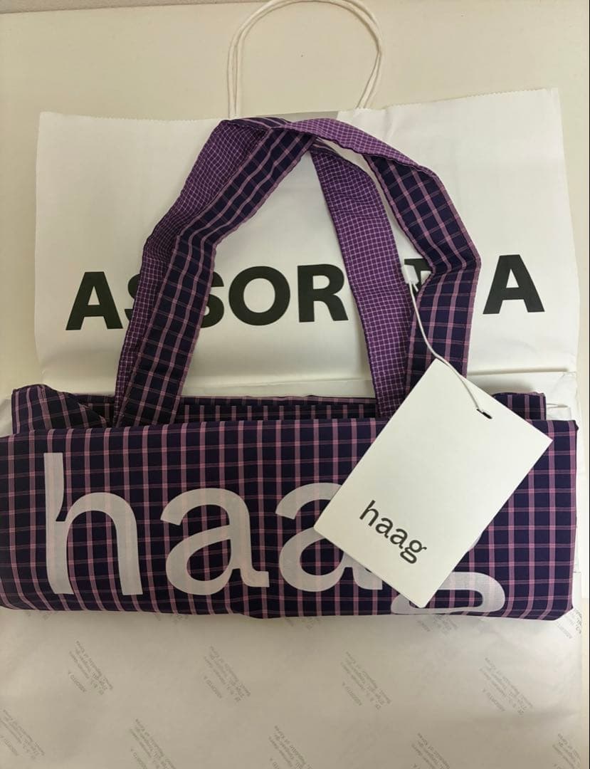 【新品】韓国ブランドhaag トートバッグ エコバッグ チェック 紫