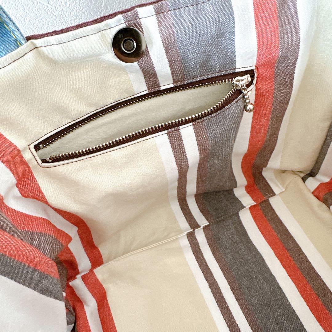 ハンドメイド　デニムリメイク　多収納トートバッグ ポーチ付き