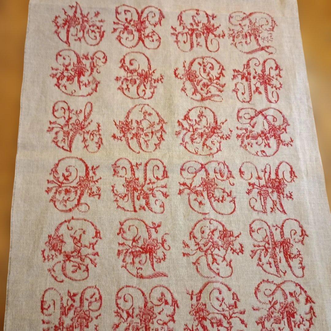 サジュウ　大型ハンドメイド　モノグラム図案　クロスステッチ完成品